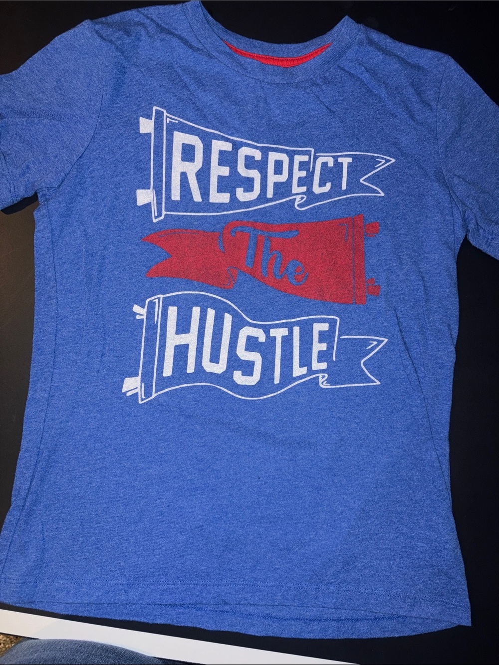 Old Navy Blue Kids 'Respect The Hustle' Graphic Tee with Red and White Accents